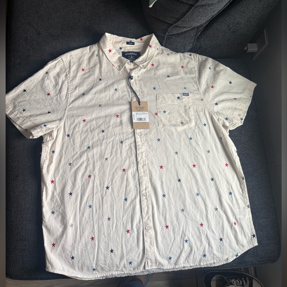 Chubbies The All Stars No Stripes Friday Shirt Men sizes Cream Resort Patriotic